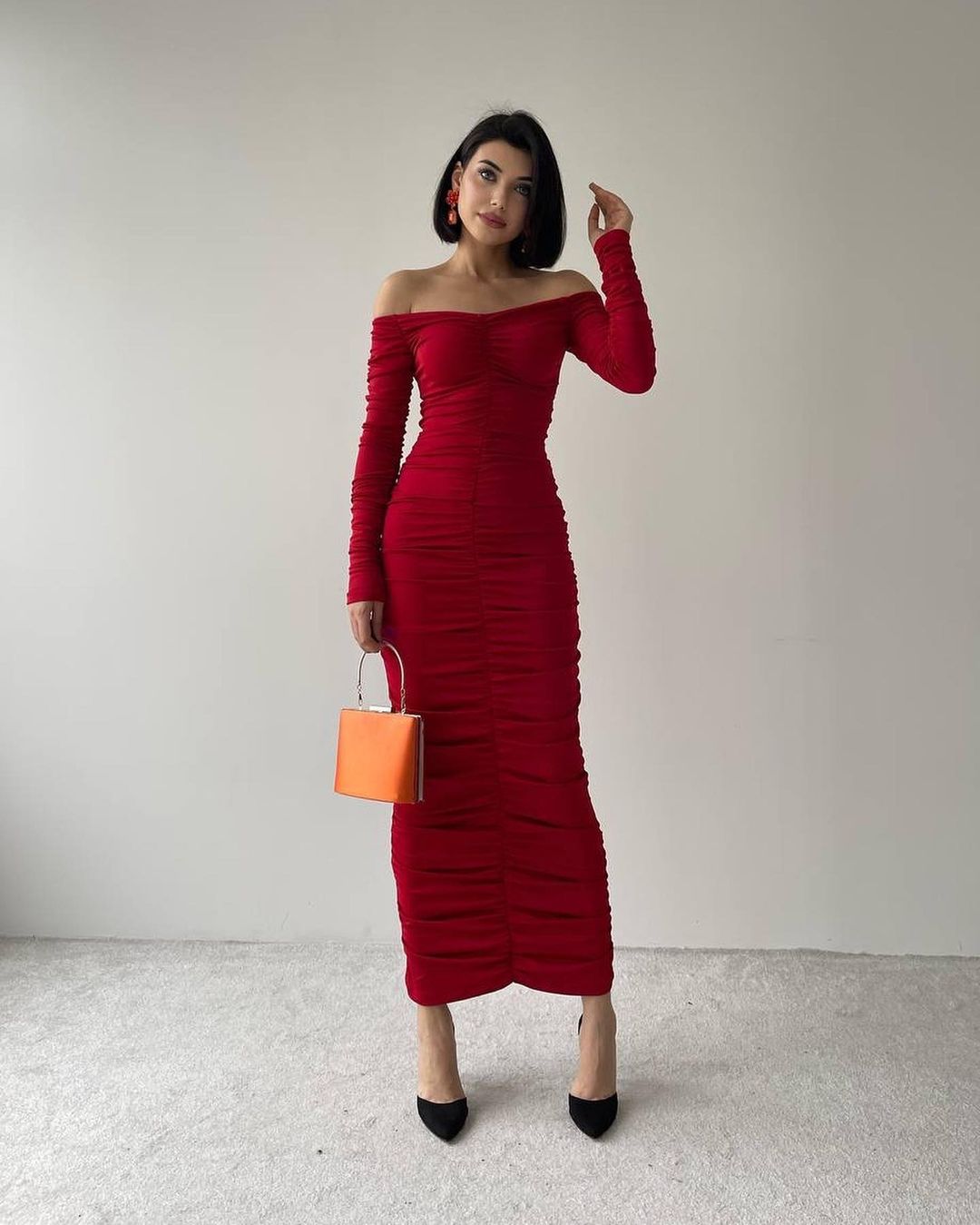 Robe moulante drapée - rouge