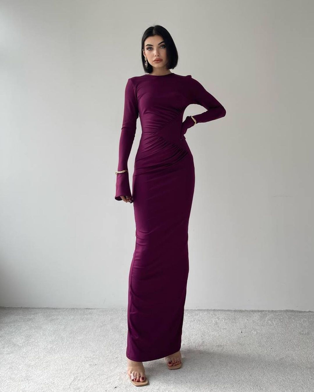 Robe détail hanche - prune