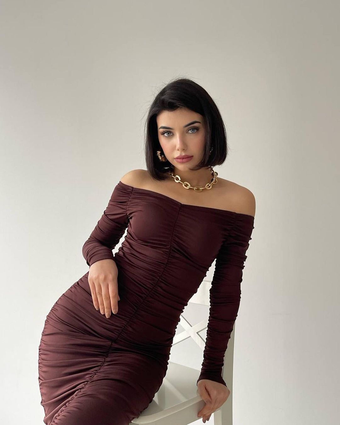 Robe moulante drapée - marron