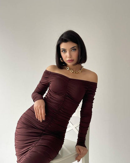 Robe moulante drapée - marron