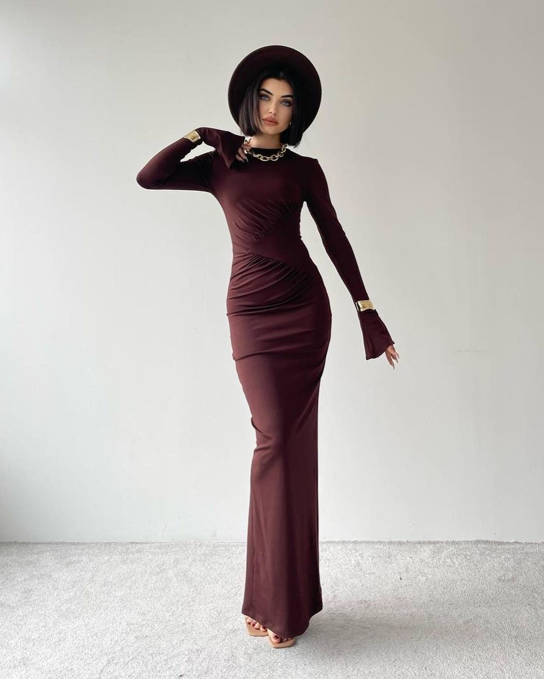 Robe détail hanche - marron