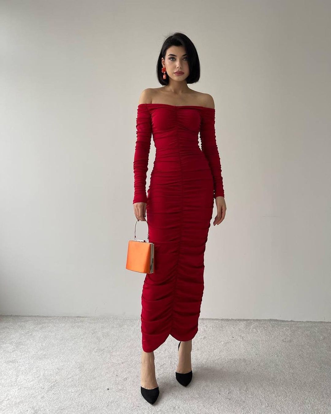 Robe moulante drapée - rouge