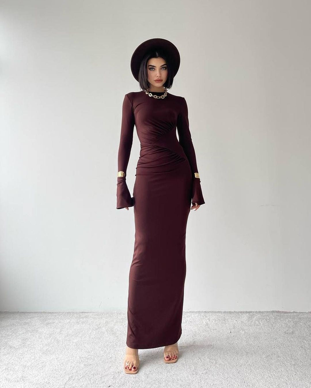 Robe détail hanche - marron