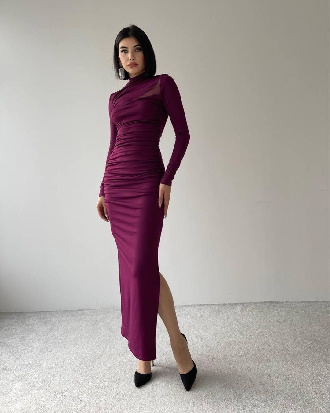 Robe DÉTAIL ÉPAULE - PRUNE