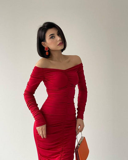 Robe moulante drapée - rouge