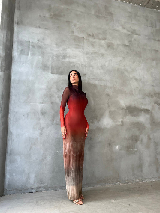Robe tulle imprimée feu