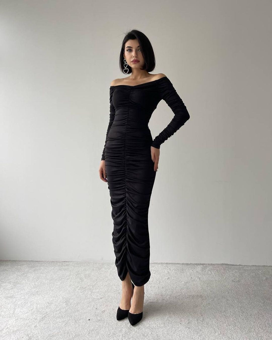 Robe moulante drapée - noir