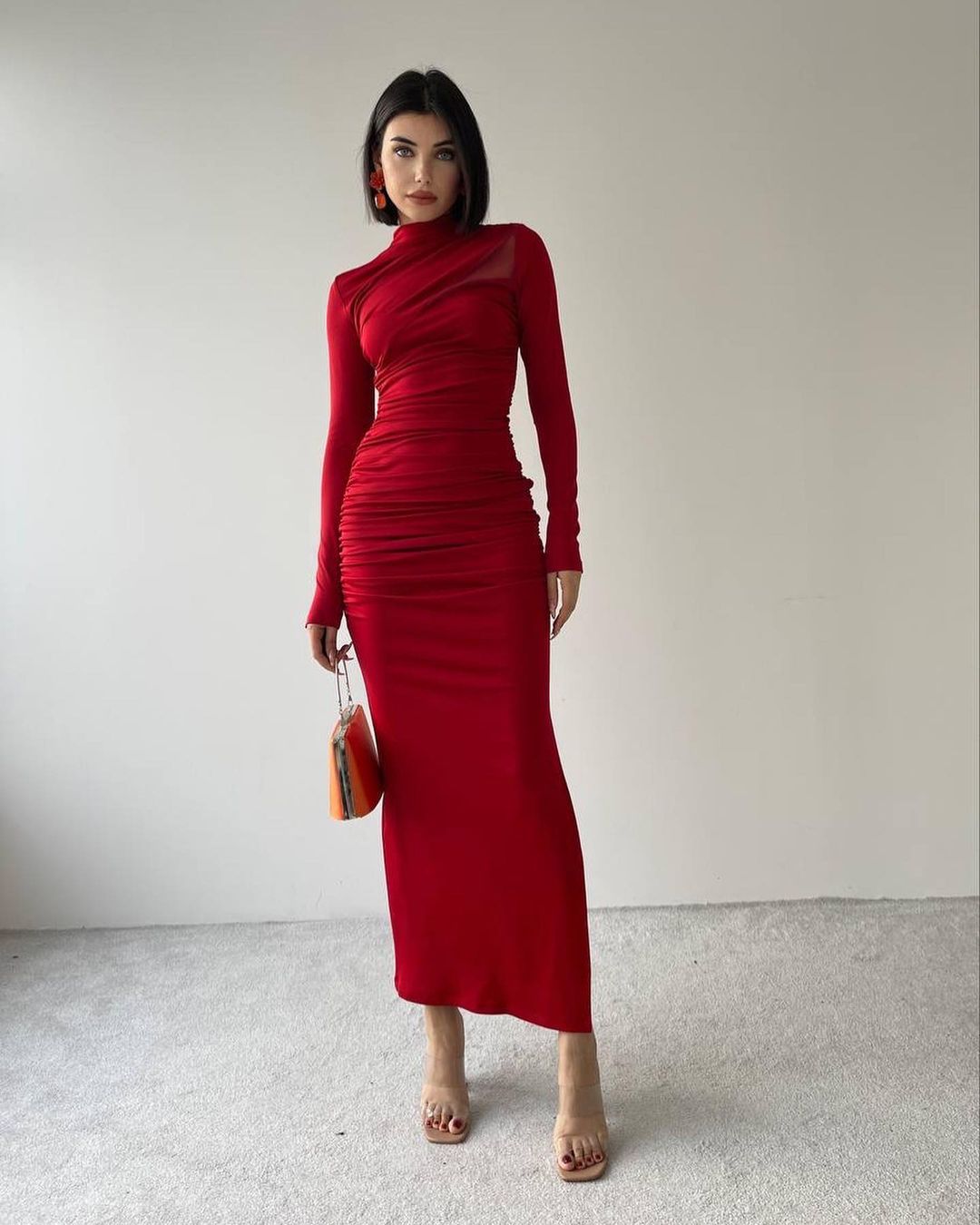 Robe détail épaule - rouge