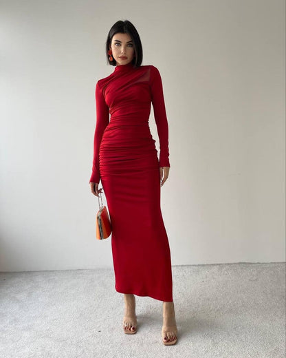 Robe détail épaule - rouge