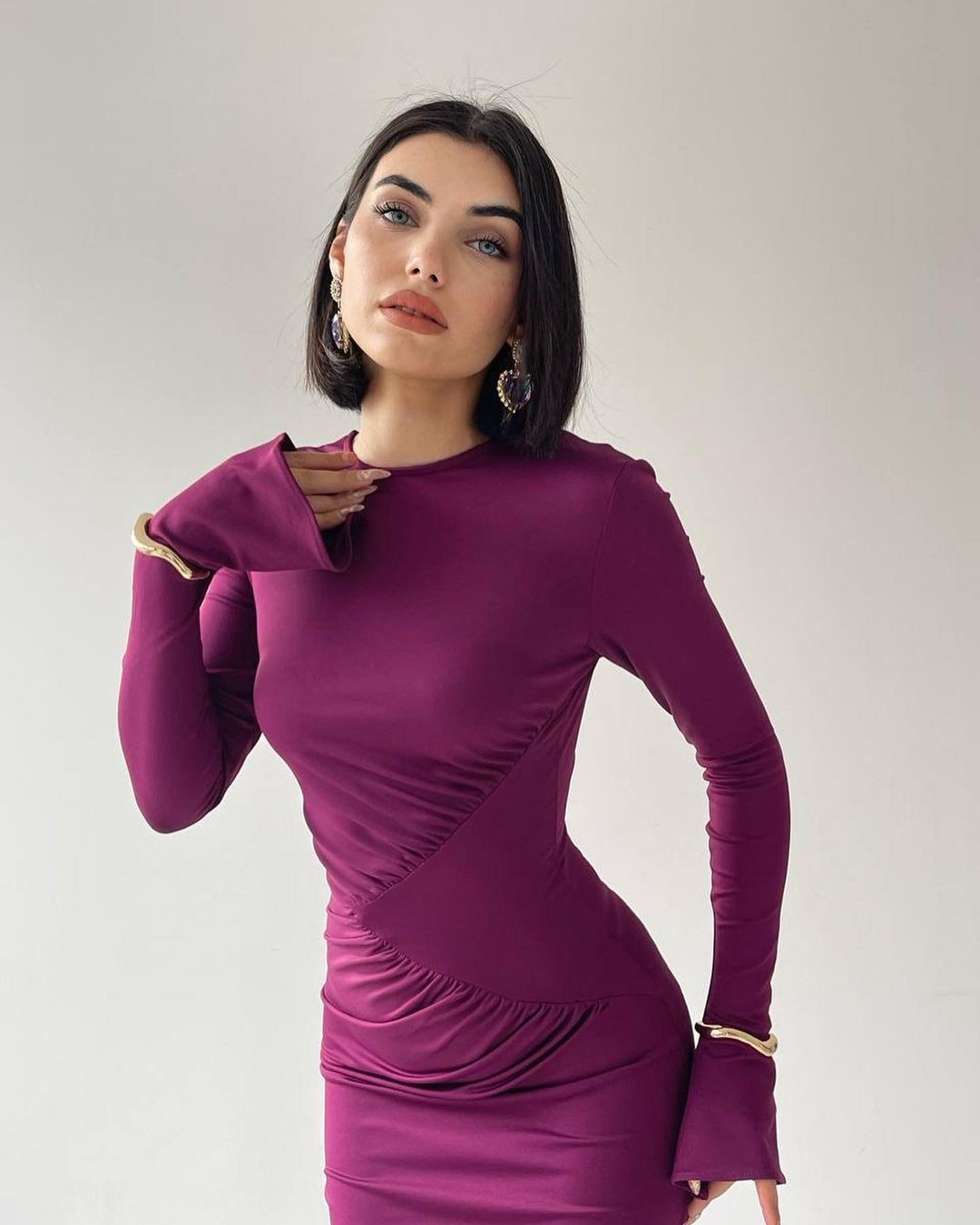 Robe détail hanche - prune