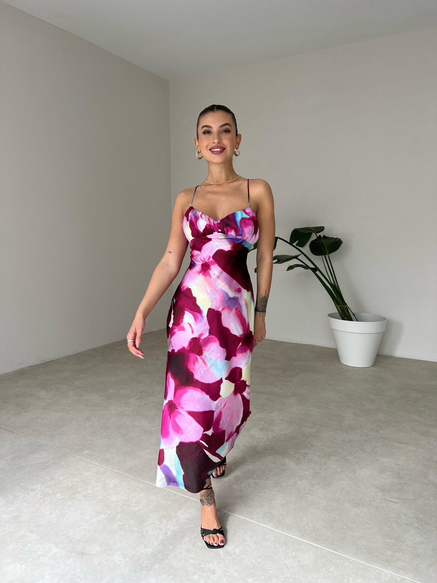 Robe satinée imprimé fleuri