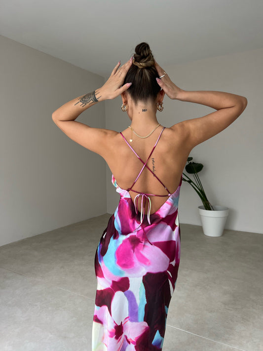 Robe satinée imprimé fleuri
